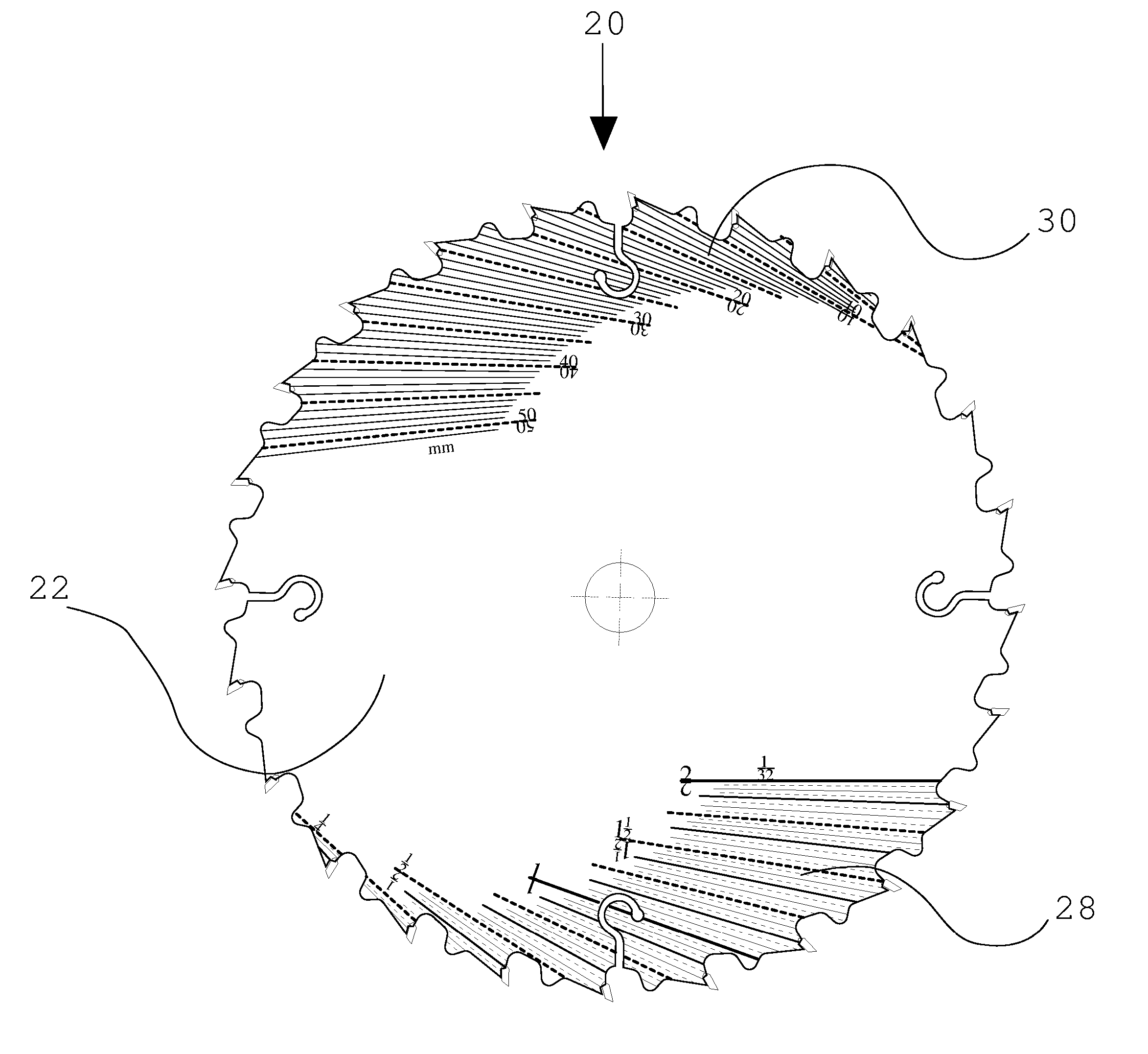 Circular cutting blade with depth control scale