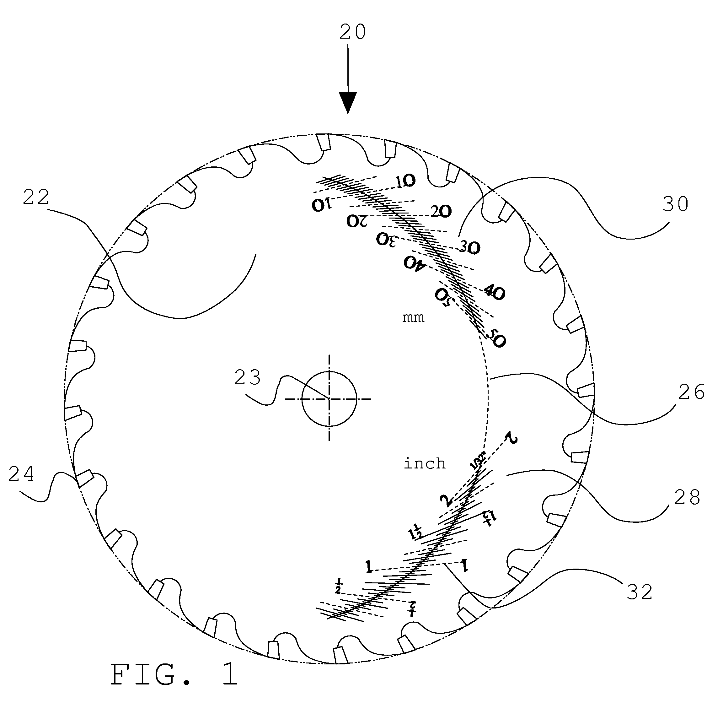 Circular cutting blade with depth control scale