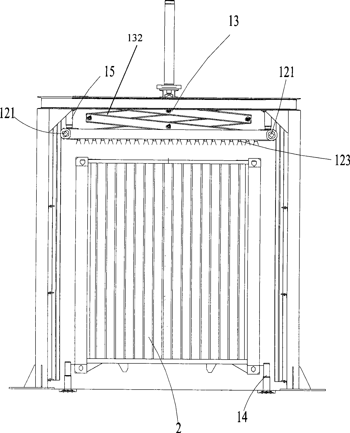 Device for automatically lacquering external case of frontend wall of shipping container