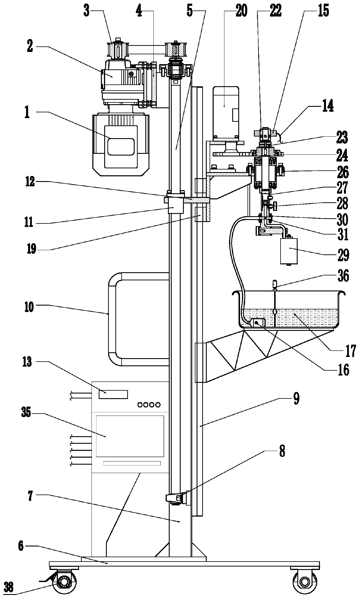 Automatic control type brushing plating device for spindle hole of engine