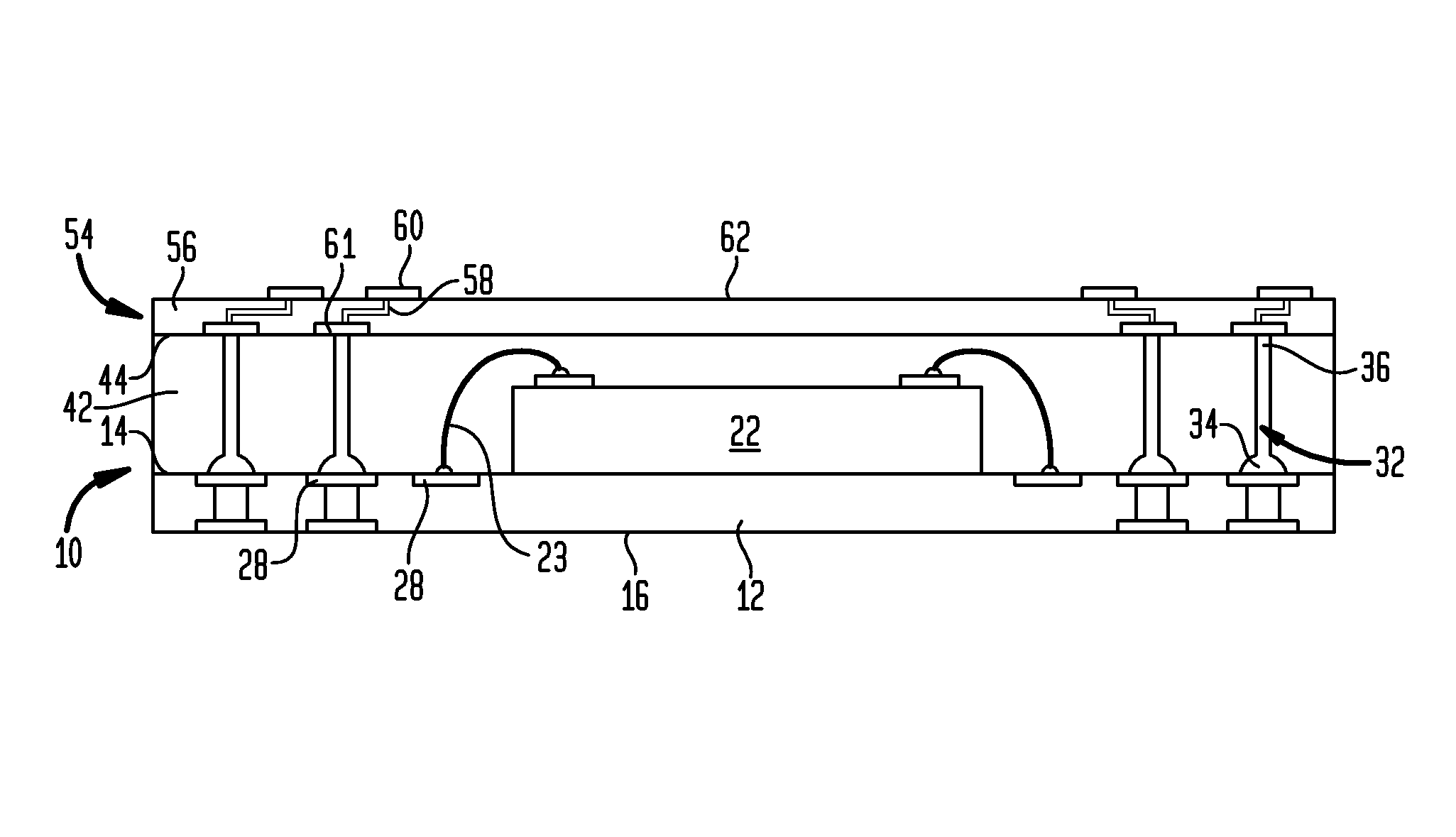 Package-on-package assembly with wire bonds to encapsulation surface