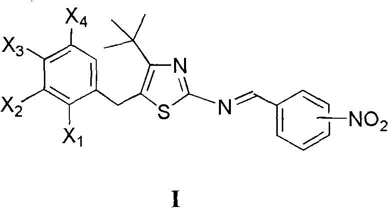 4-tertiary butyl-2-(nitrobenzyl imino) thiazole derivative as well as preparation method and application thereof