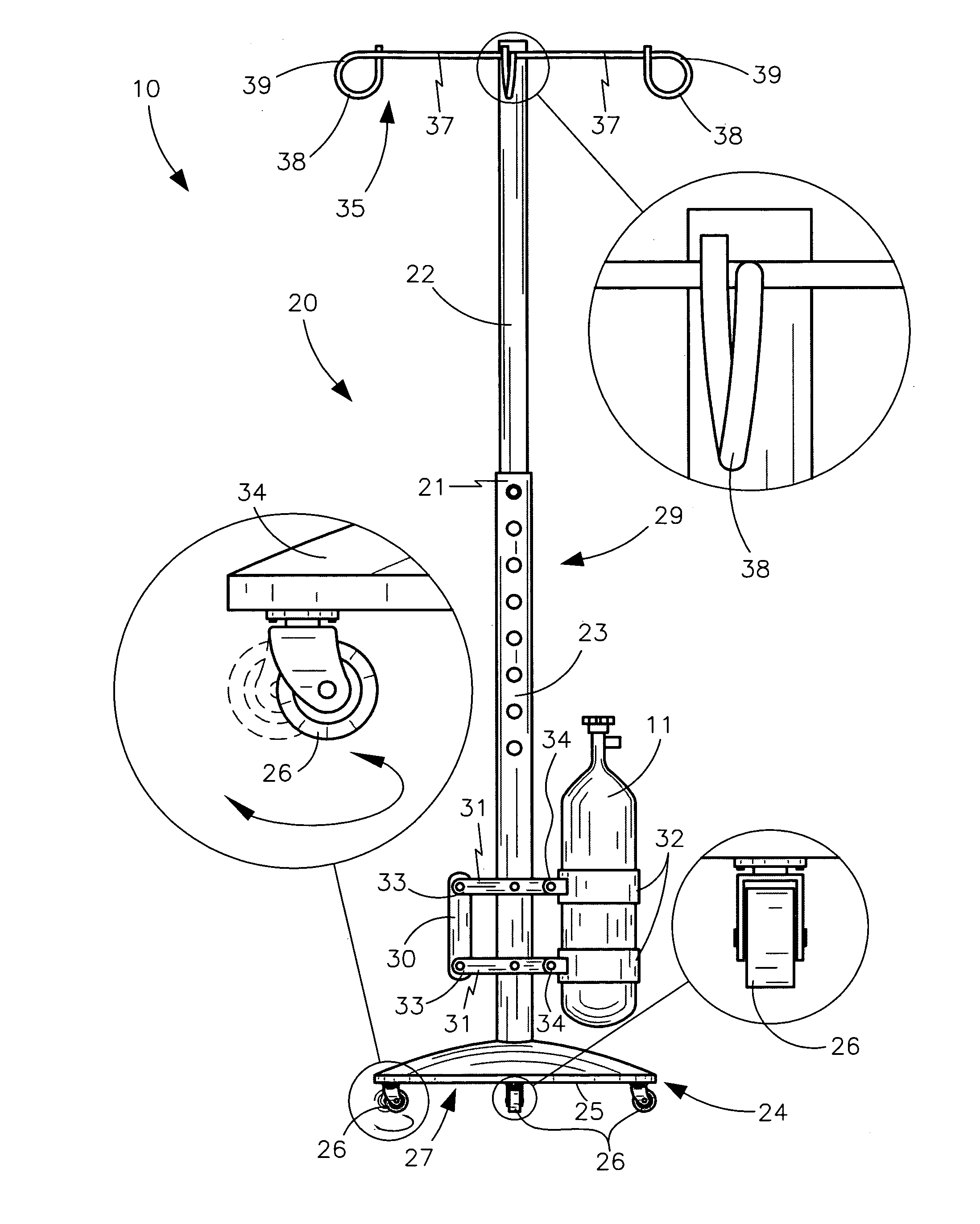 Combined IV bag and oxygen supporting pole and associated method