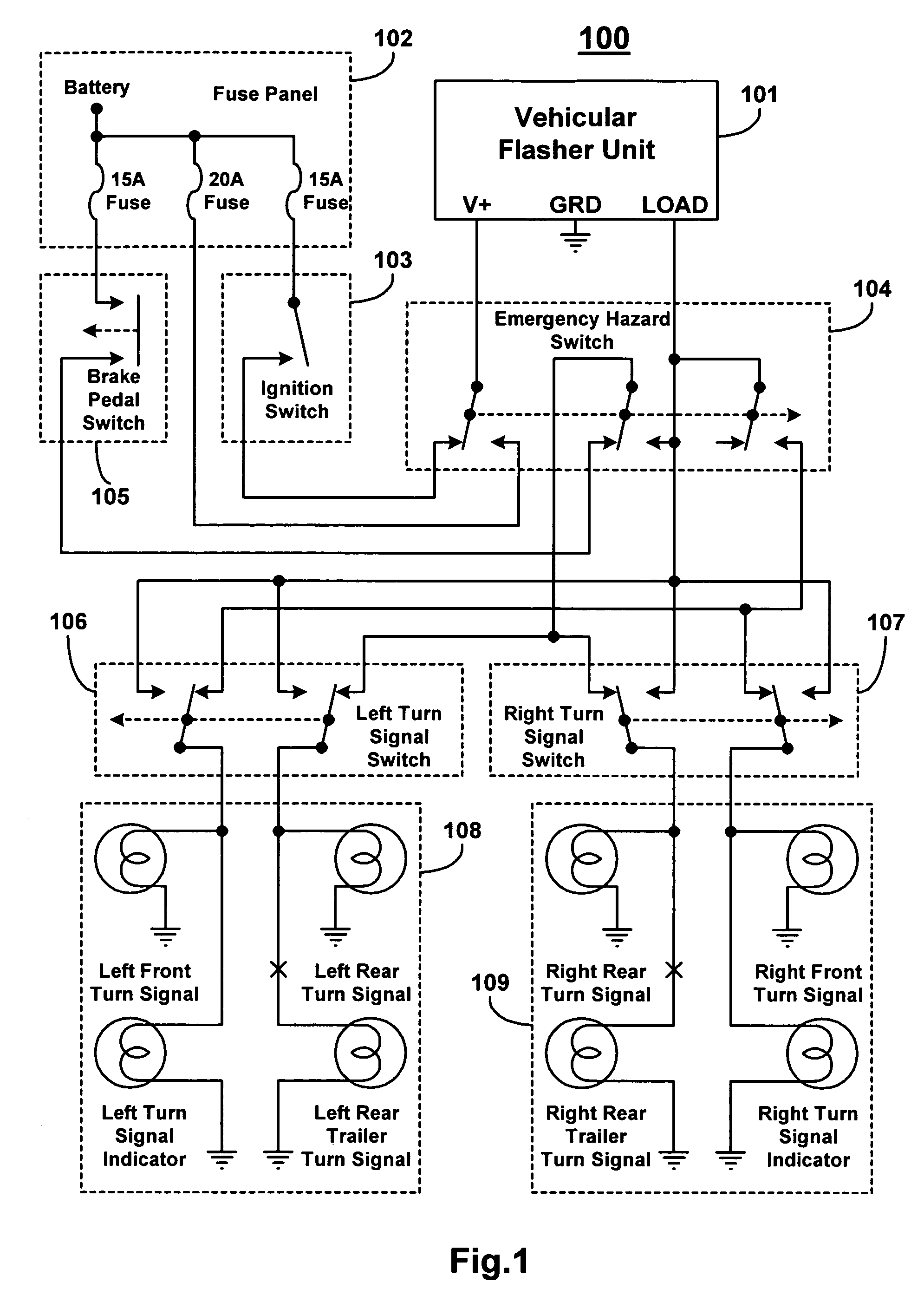 Vehicular flasher unit having selectable flasher schemes illuminated with pulse width modulated signals