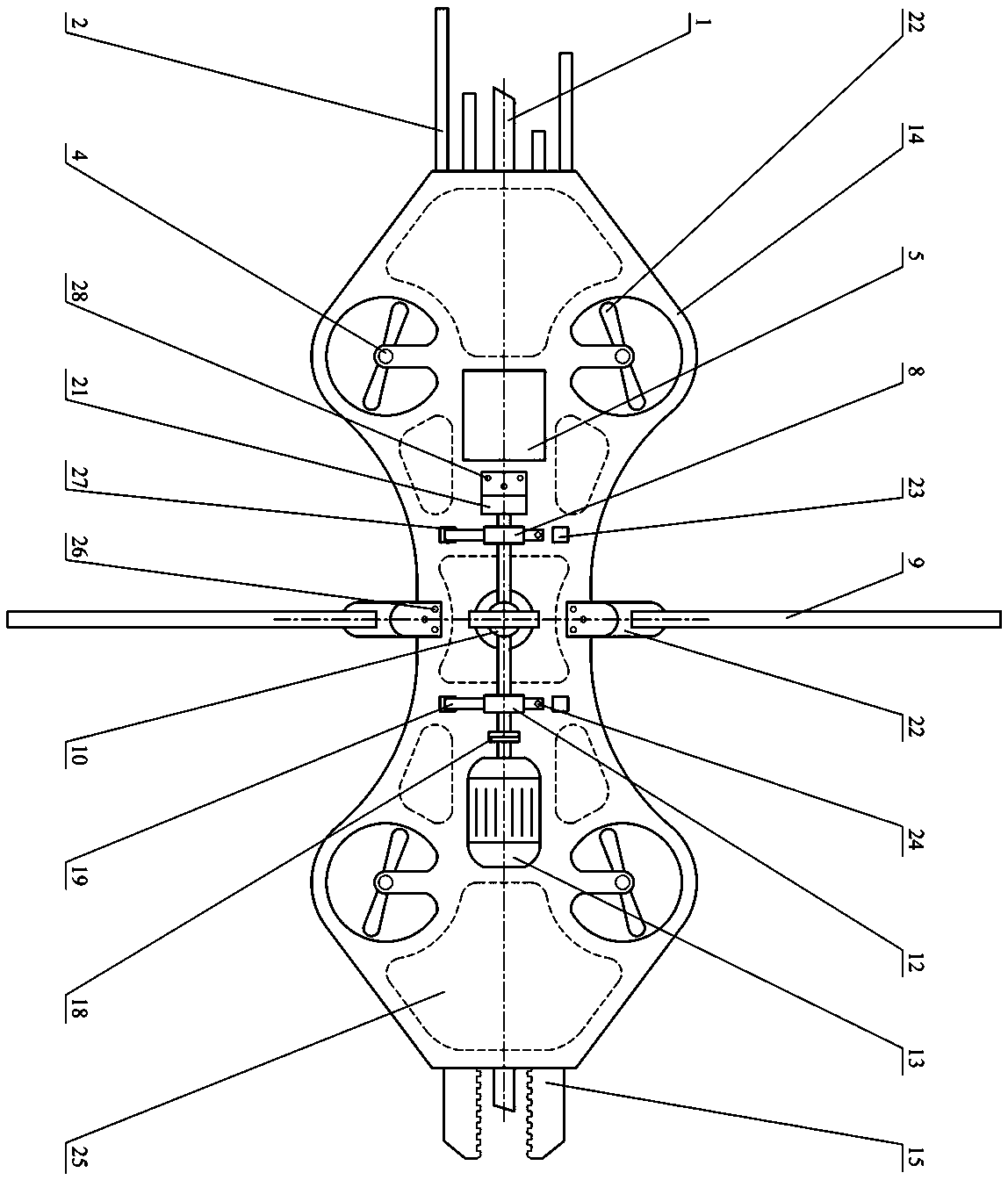 Four-wing three-paddle type wind-solar hybrid power transmission line deicing device