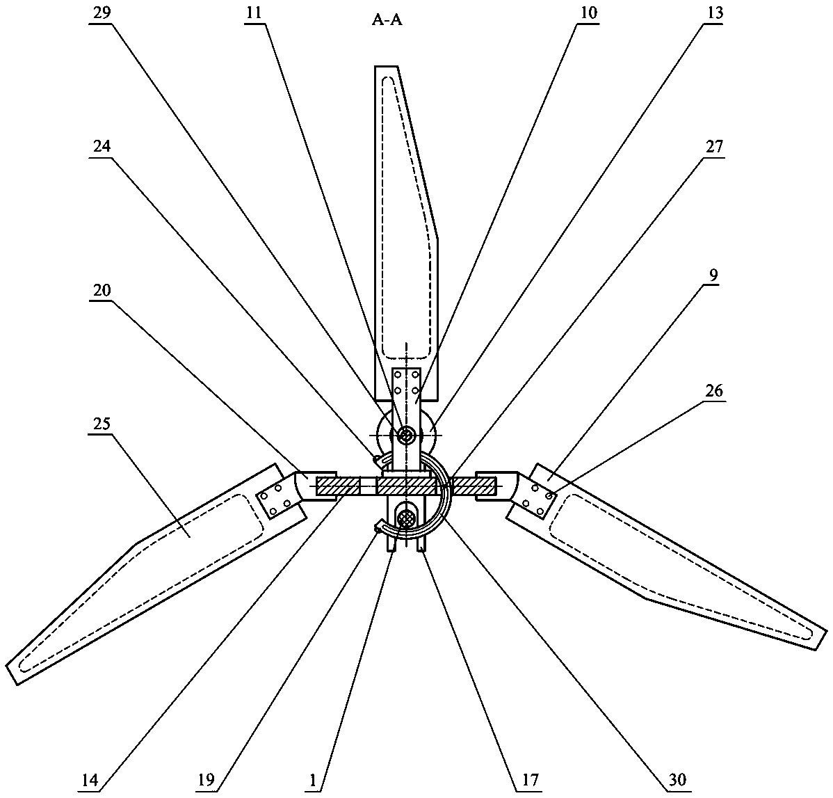 Four-wing three-paddle type wind-solar hybrid power transmission line deicing device