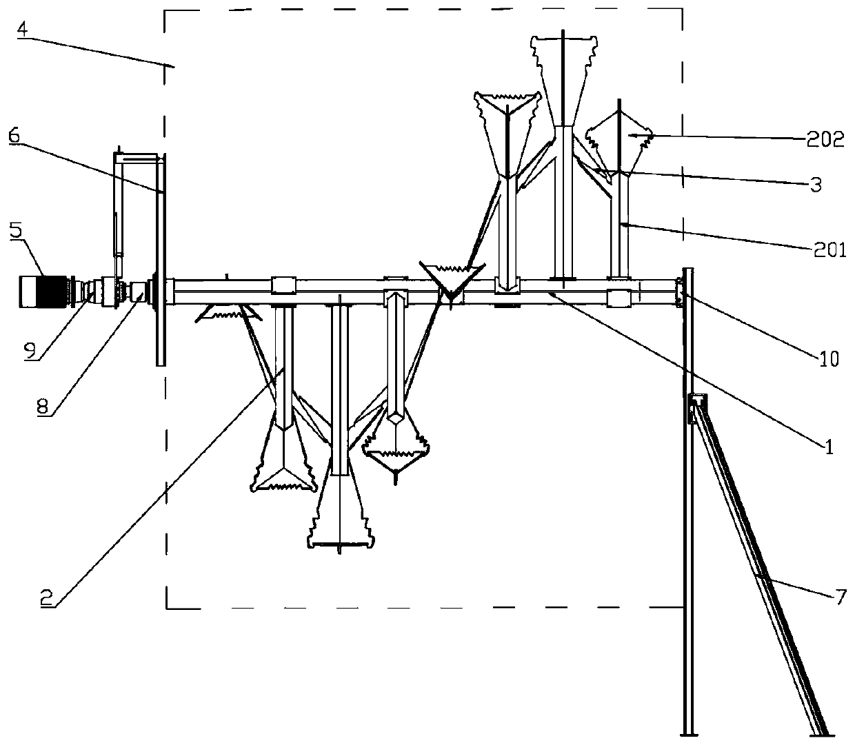 Paddle stirrer with shell breaking function