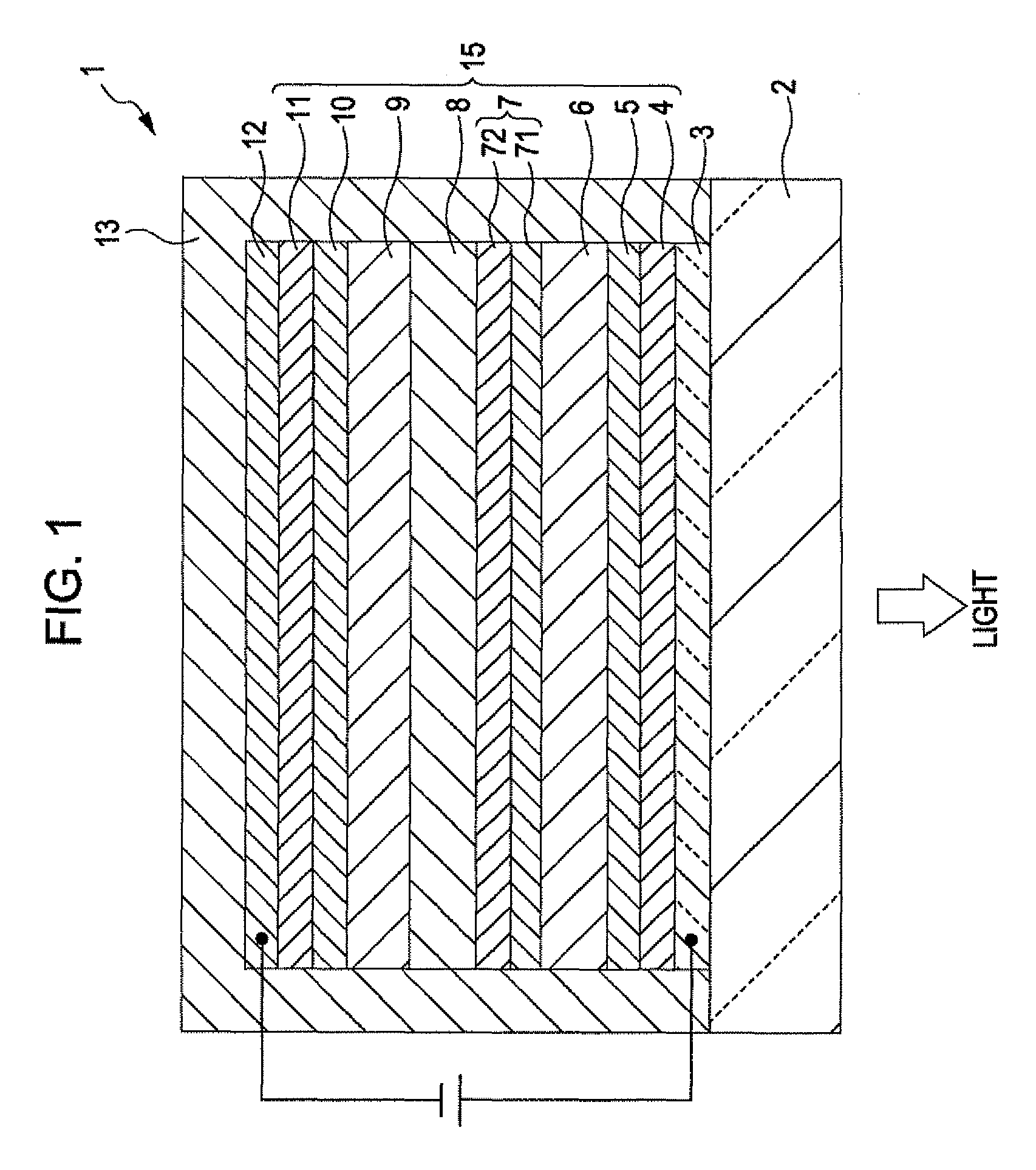 Light-emitting device that includes a plurality of light-emitting layers stacked on top of each other, display, and electronic apparatus