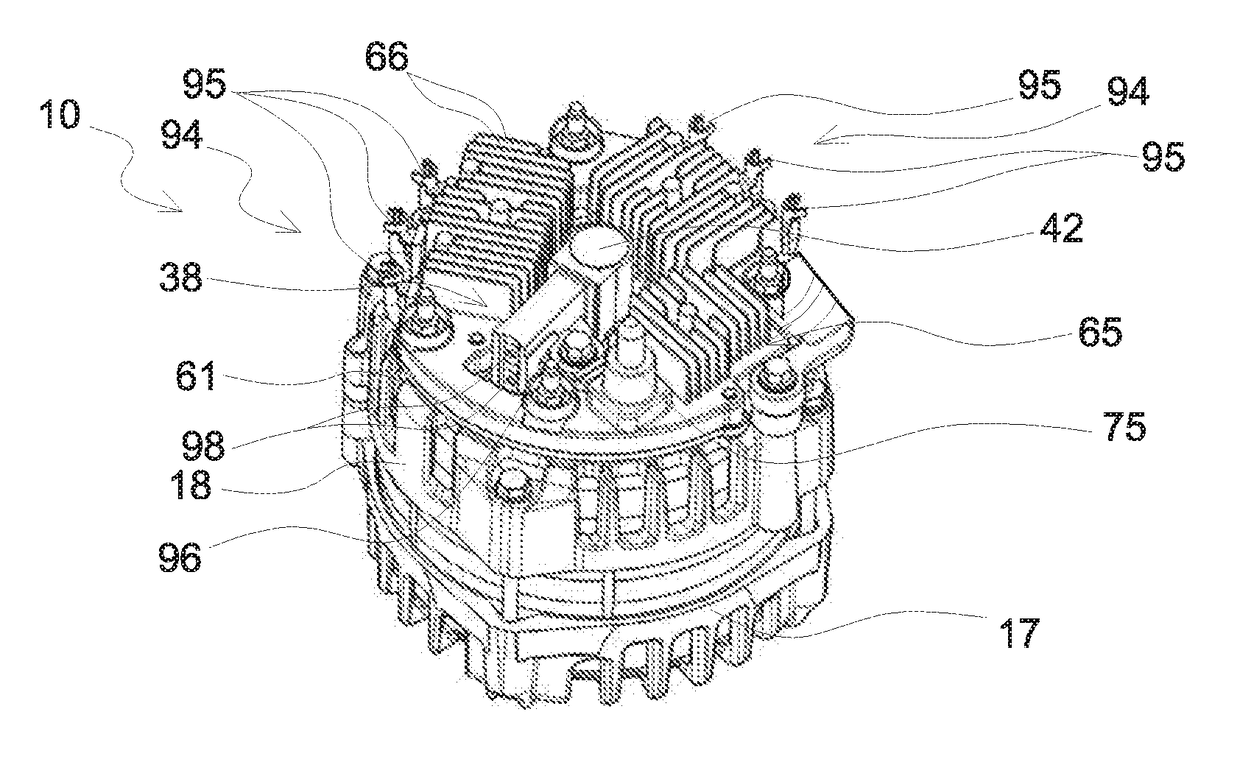 Rotary electrical machine with improved power electronics