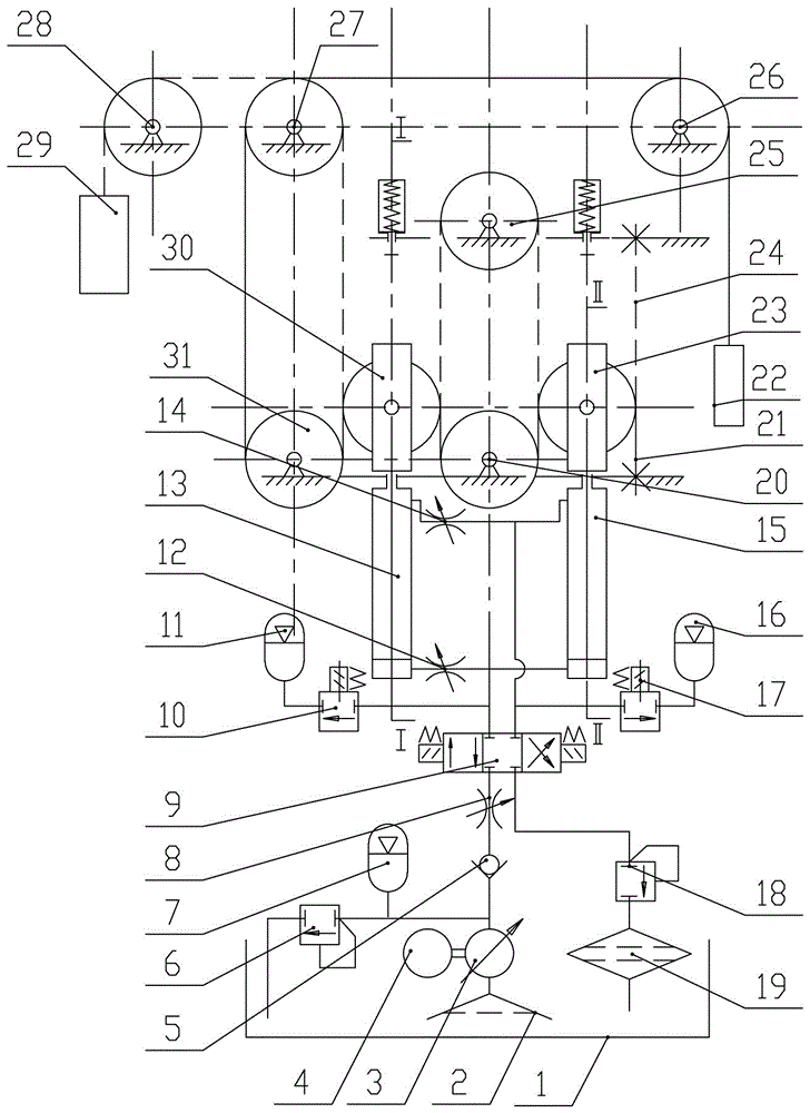 Fully automatic hydraulic oil pumping unit with double cylinders connected in parallel