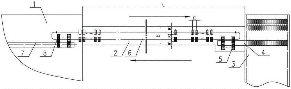 An anode carbon block suspended chain conveying system