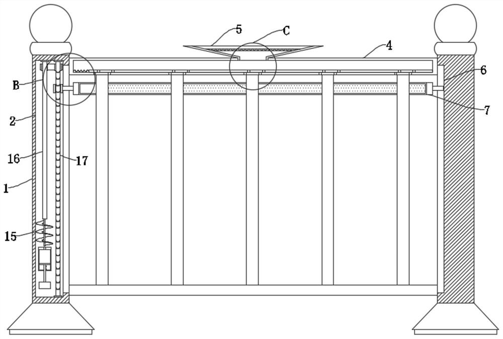 Urban road guardrail with self-cleaning function