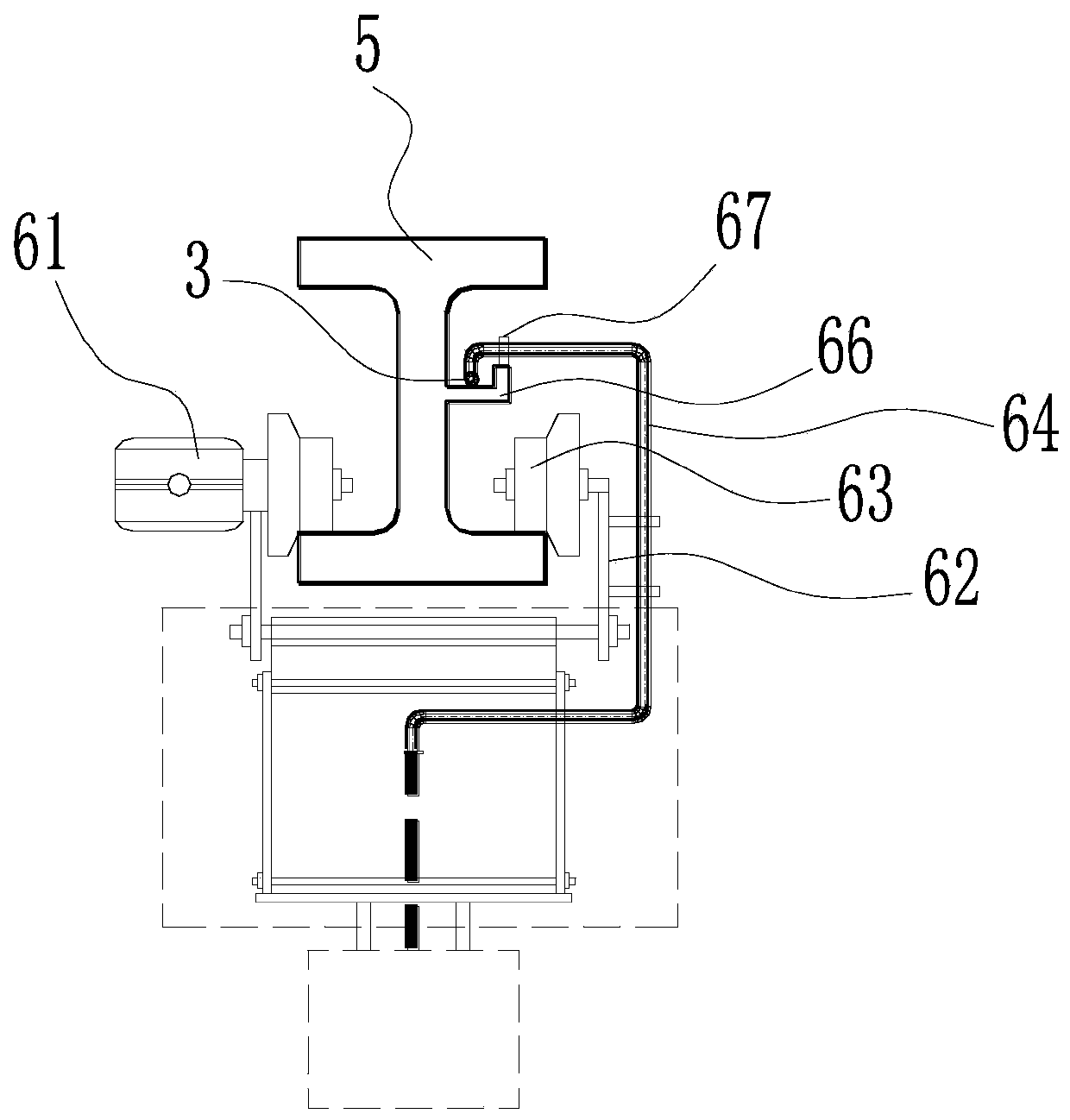 Track type automatic flushing device for deep tunnel