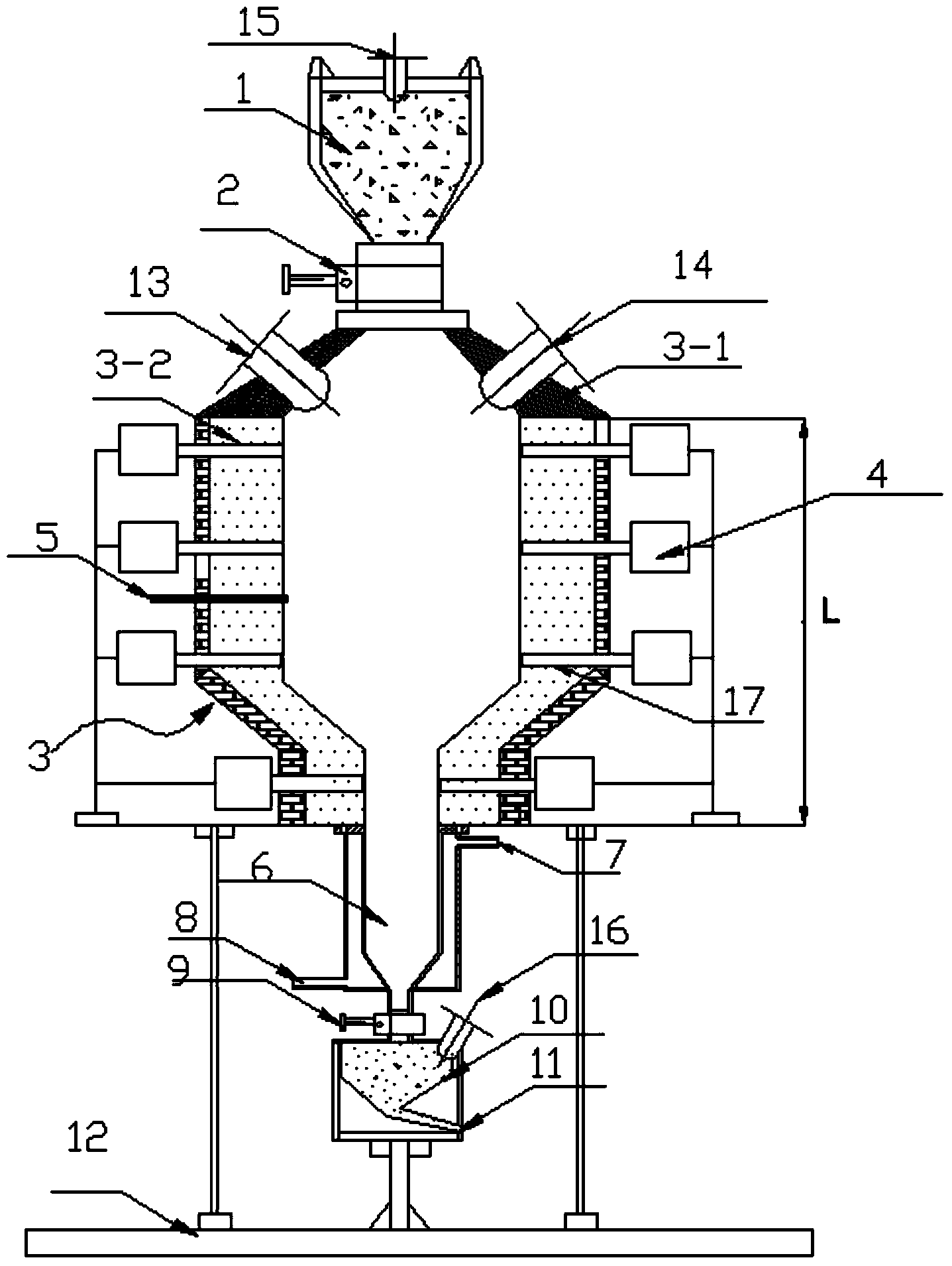 Free falling high-temperature synthesizing method and synthesizing device for IIB-VIA compound powder