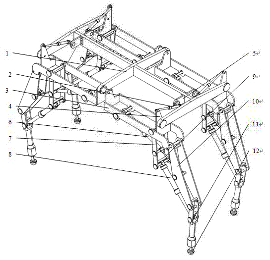 Hydraulic driving four-footed robot with space hybrid leg structure