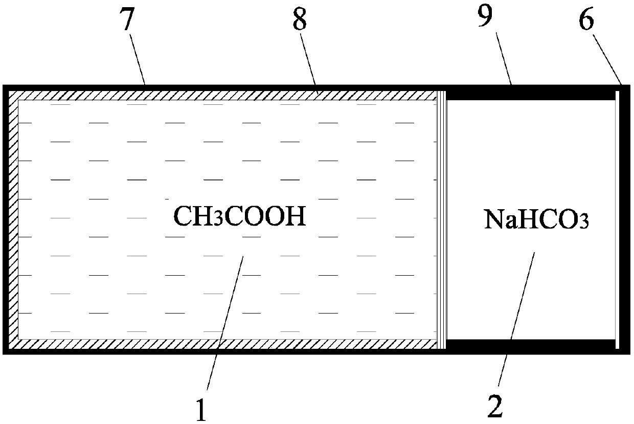 Goaf fire prevention and extinguishing device capable of generating carbon dioxide through self-reaction and method thereof