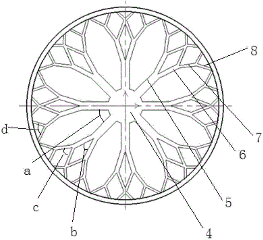 Impacted water cooling chip radiator with imitated vegetation vein fractal micro-channel