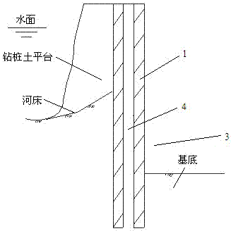 Bridge waterside foundation pit excavation and support method and support wall structure