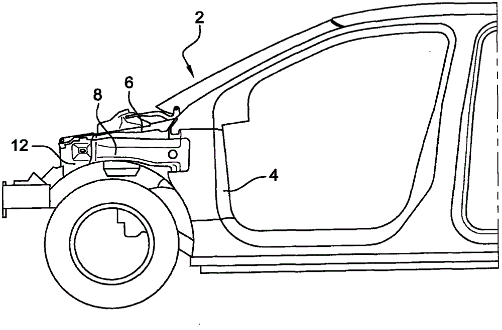 Vehicle structure comprising wing support with controlled deformation in the event of an impact