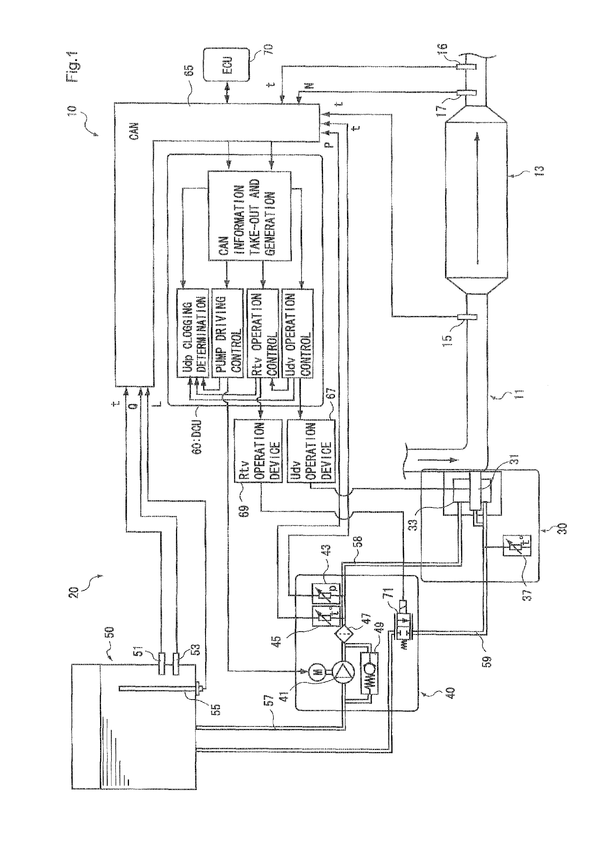 Clogging determining device for reducing agent passage and clogging determining method for reducing agent passage