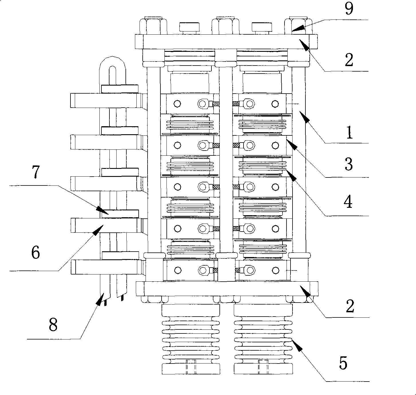 Self-cooled thyristor valve of high power and mounting vehicle