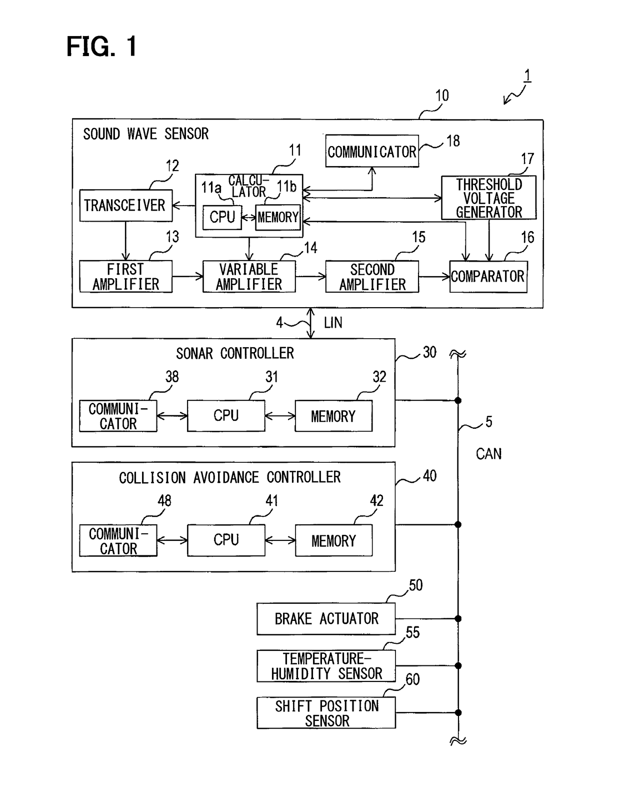 Sound wave sensor, correction value setting device, and distance detecting device