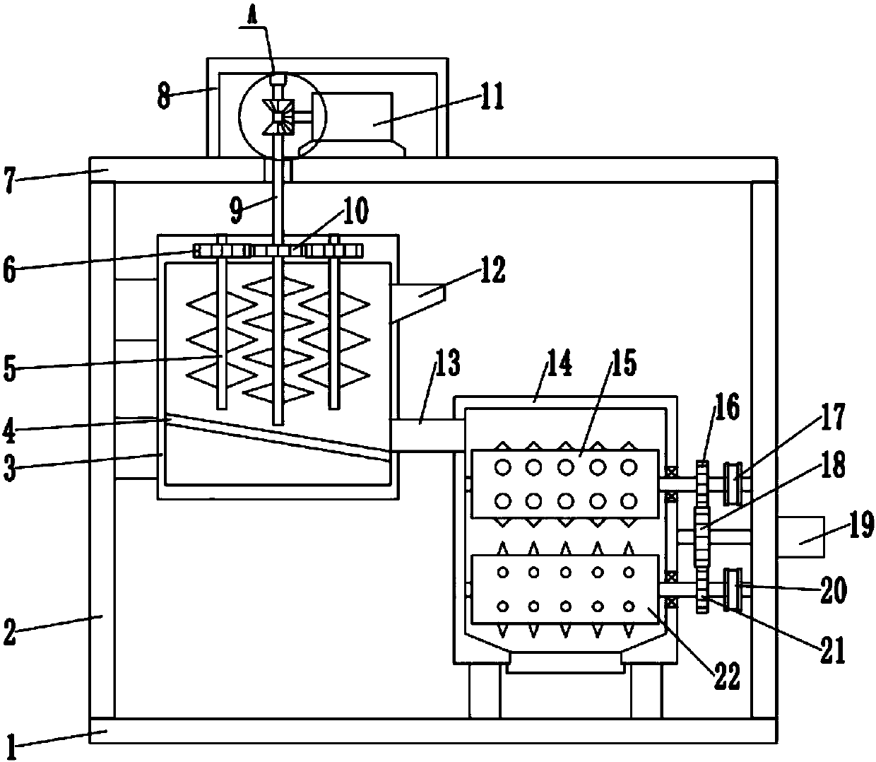 Feed multi-stage crushing device for animal husbandry cultivation