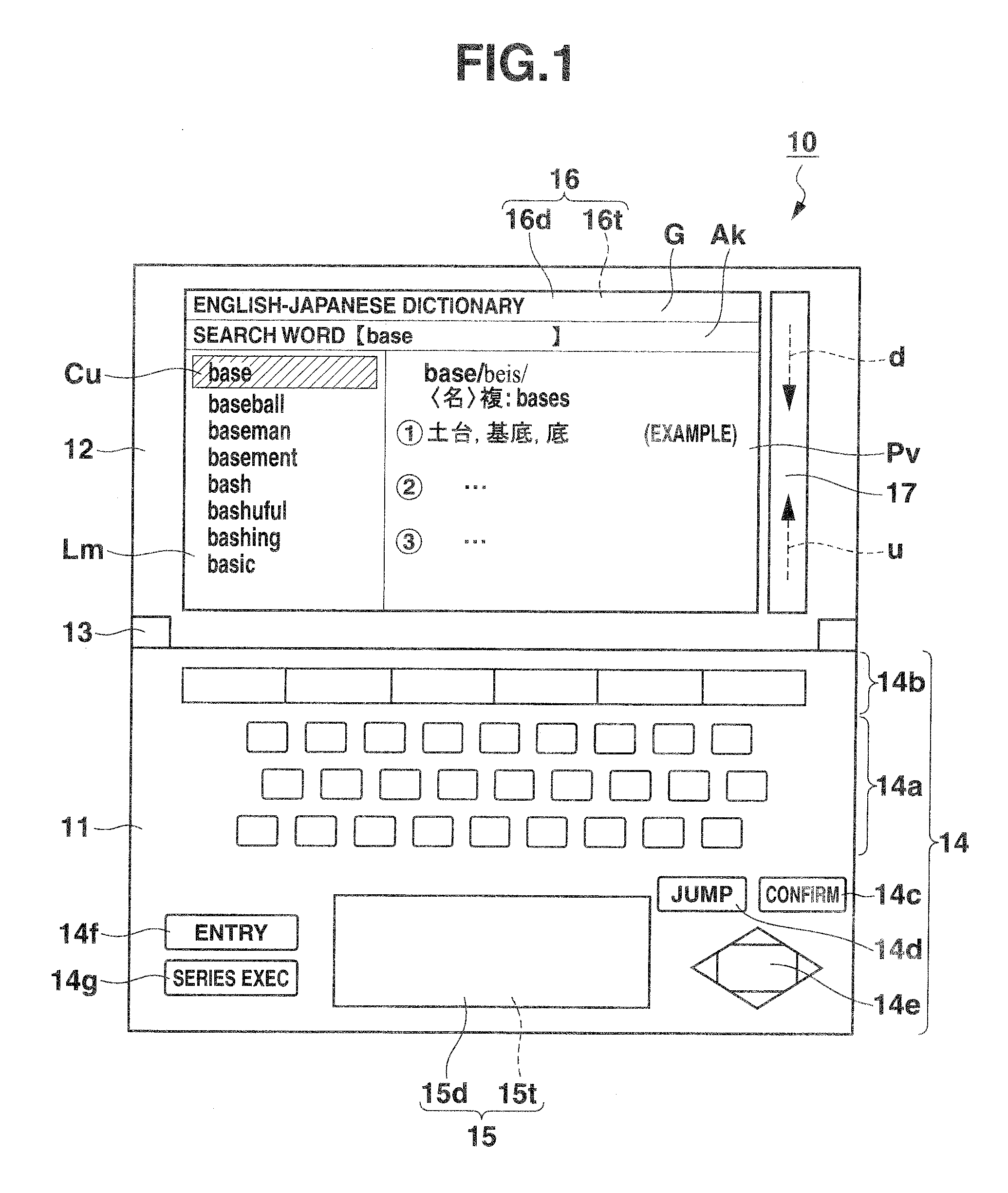 Electronic device with a dictionary function and dictionary information display method