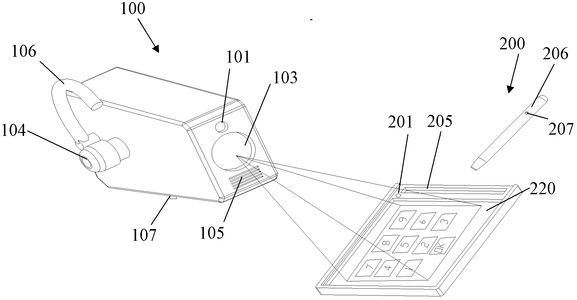 Projection mobile phone using light induction and pressure induction