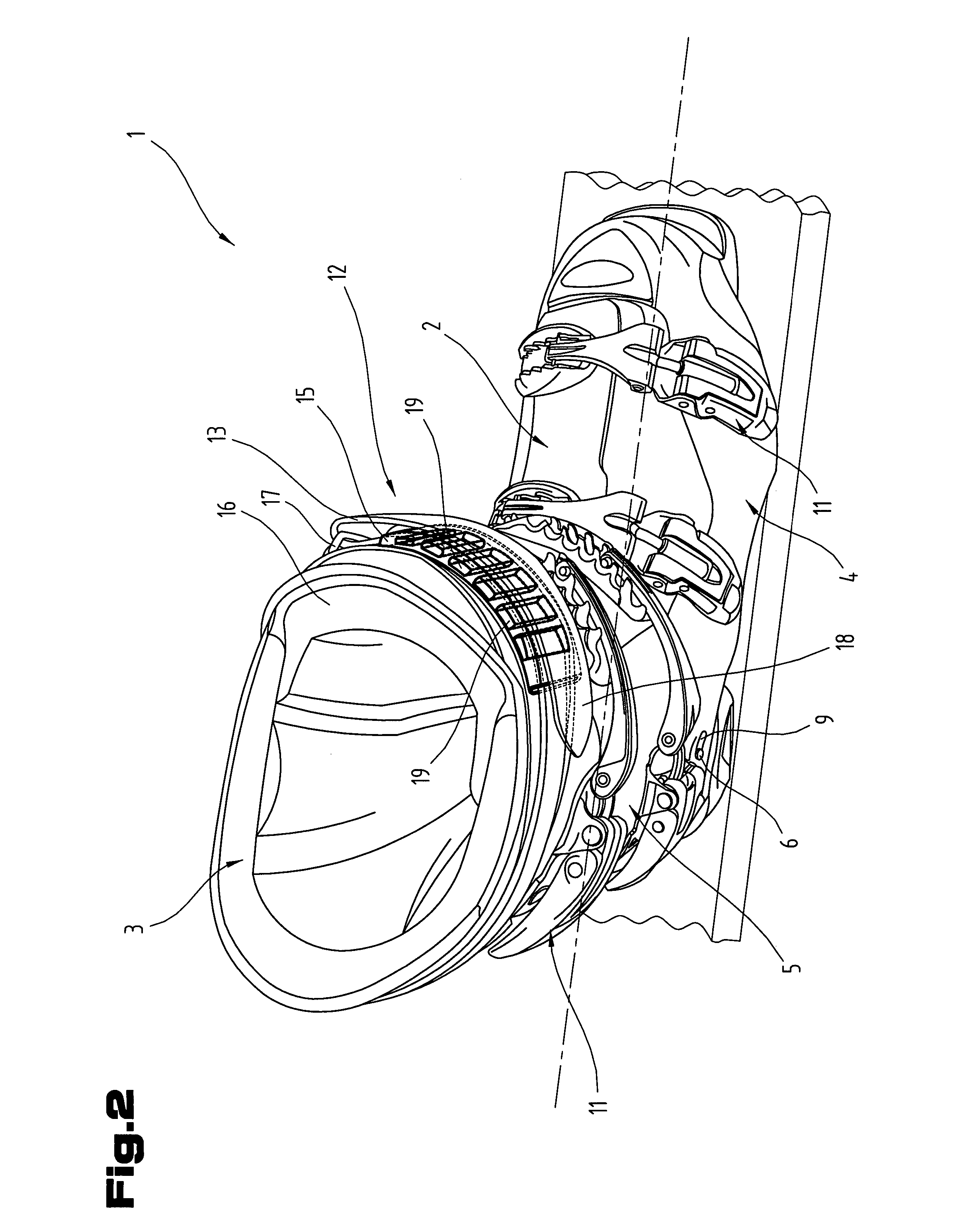 Sports shoe, in particular a ski shoe, with clamping means therefor