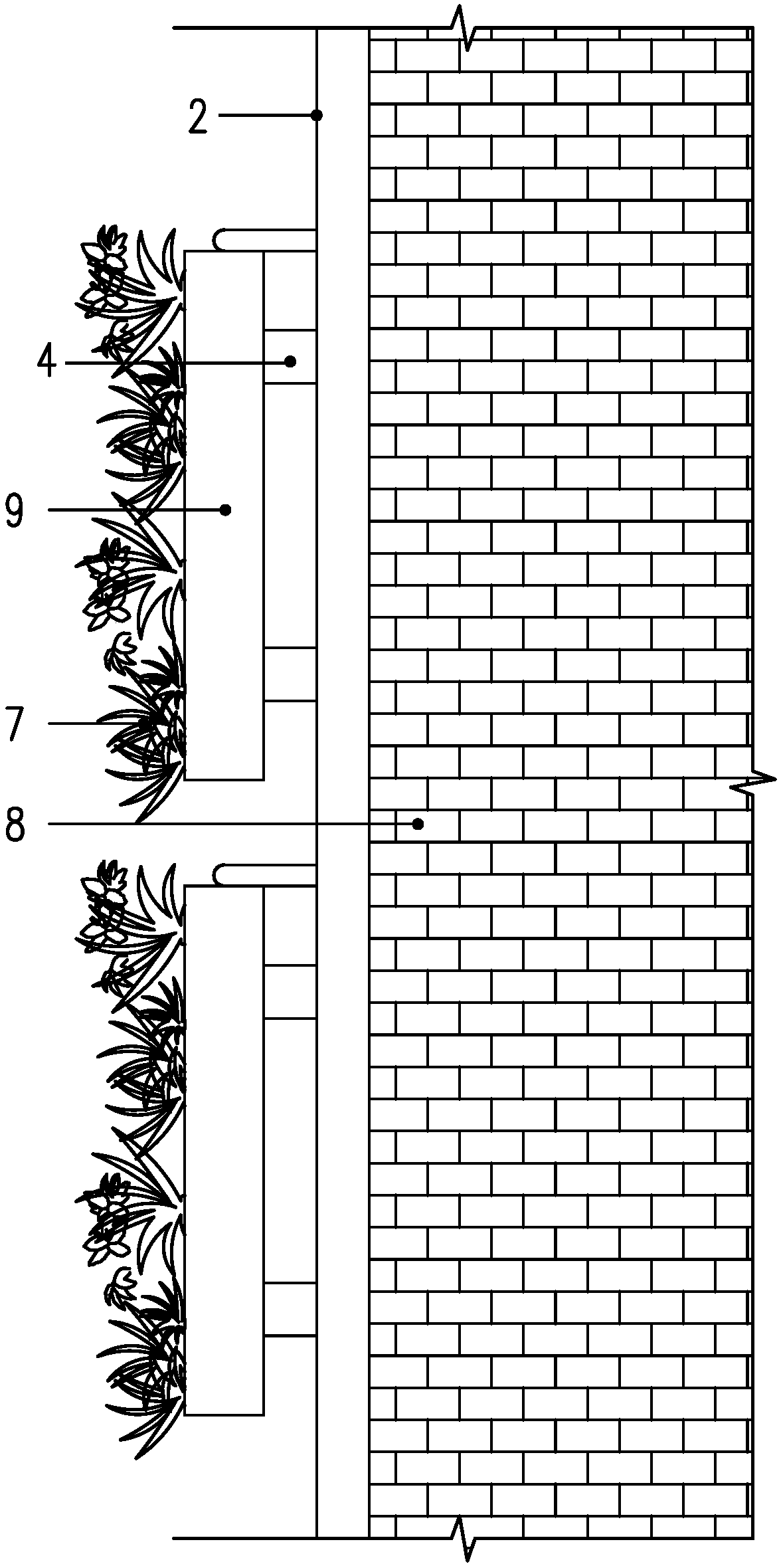 A water-saving building facade greening construction method