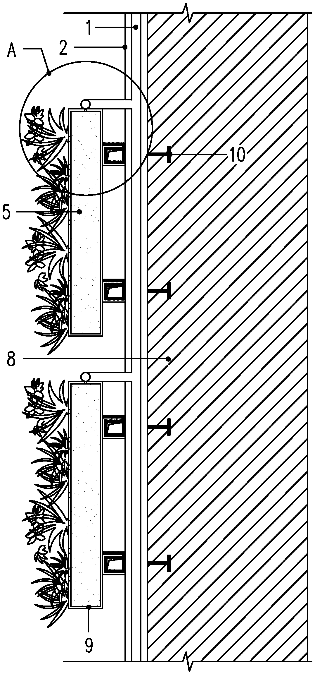 A water-saving building facade greening construction method