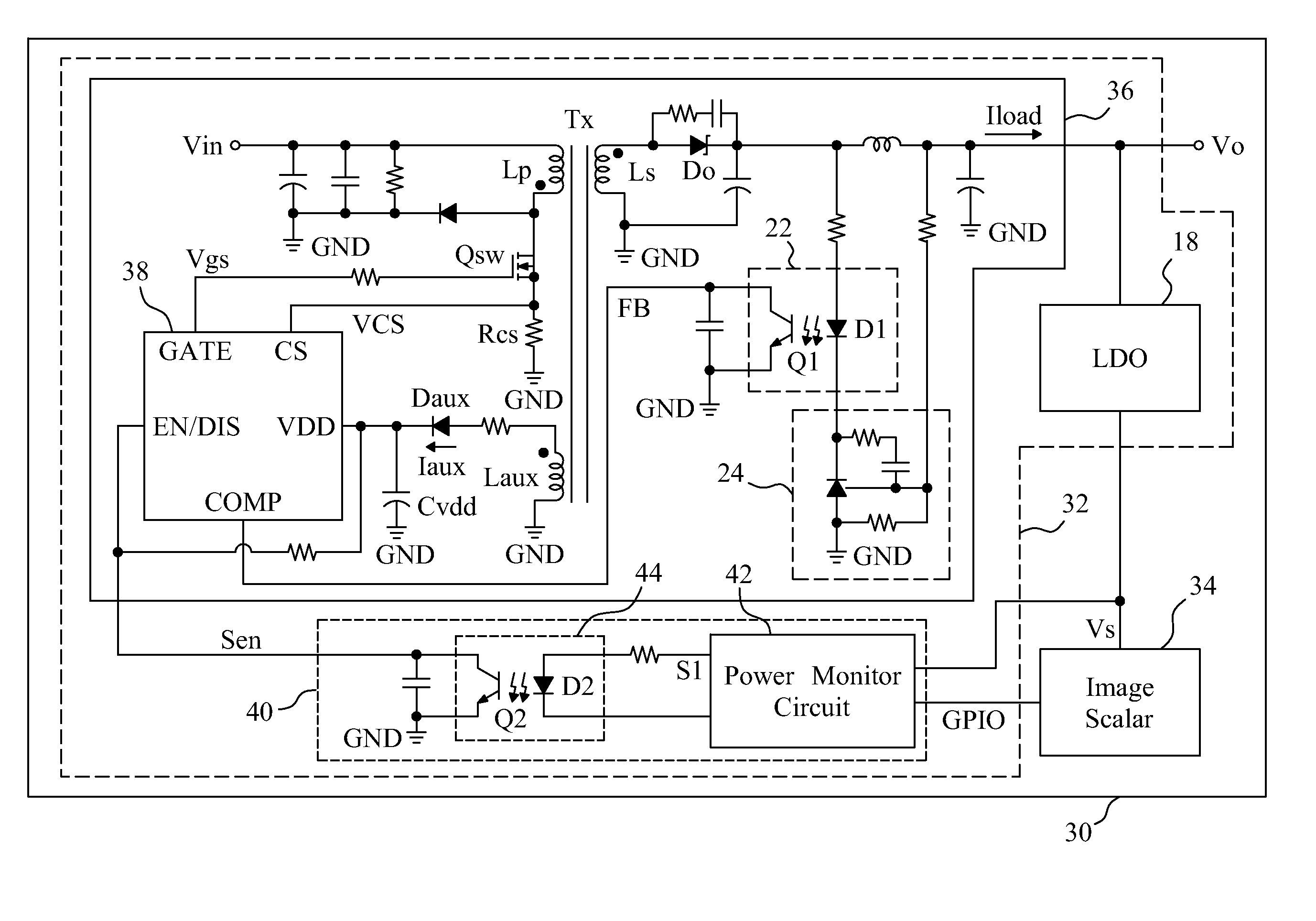 Apparatus and method for reducing the standby power consumption of a display, and display with low standby power consumption