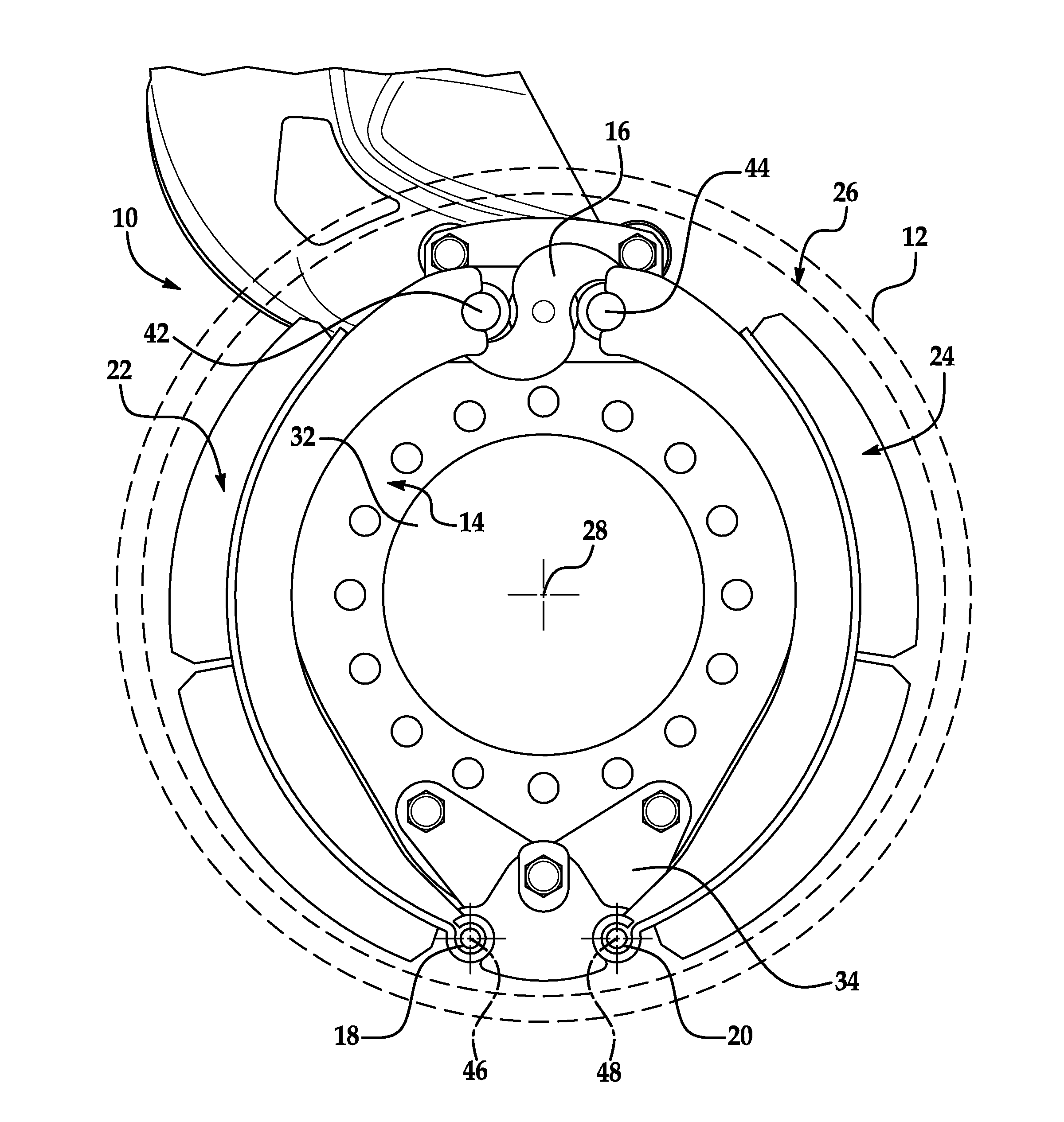 Hinged table brake shoe