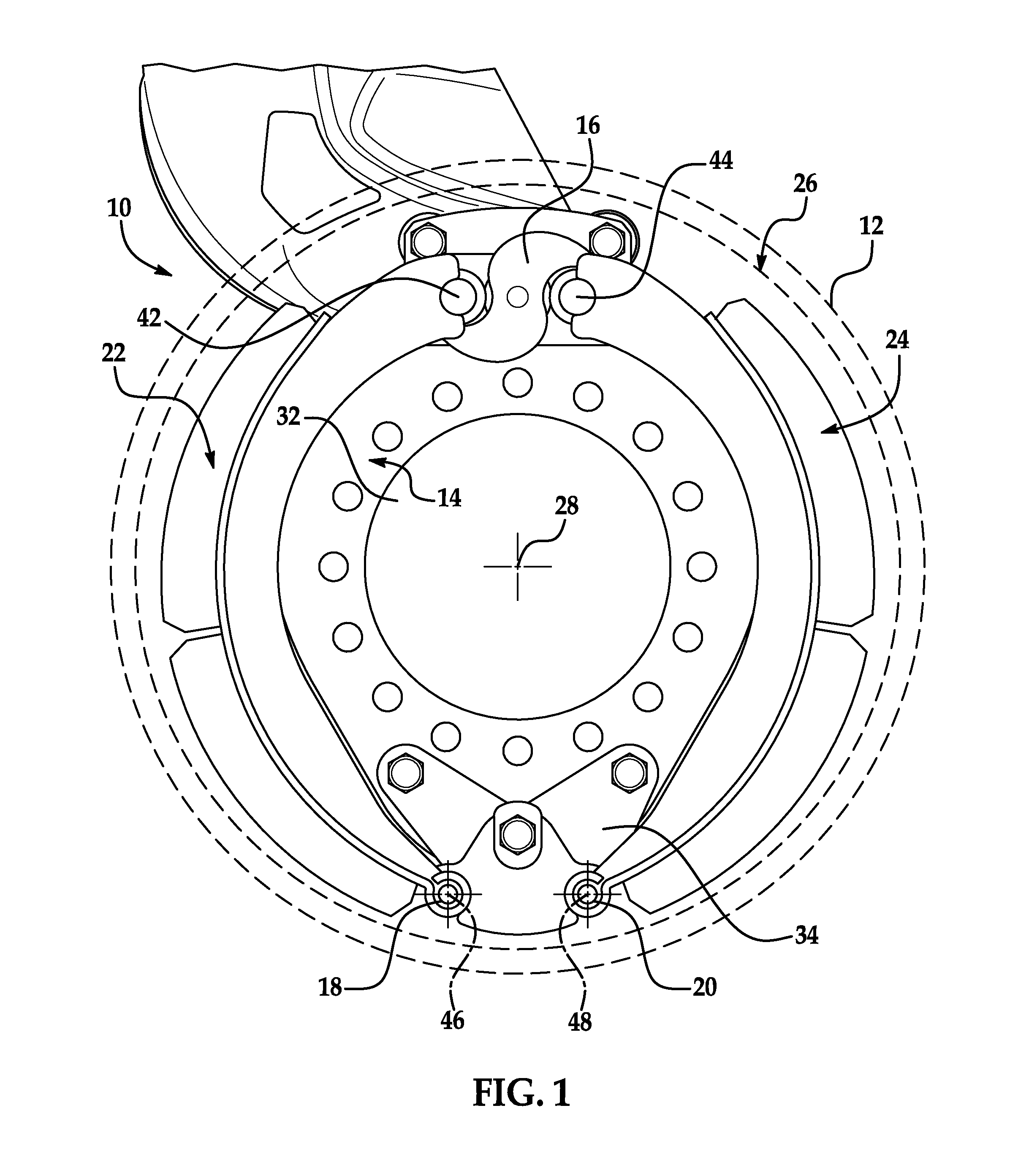 Hinged table brake shoe