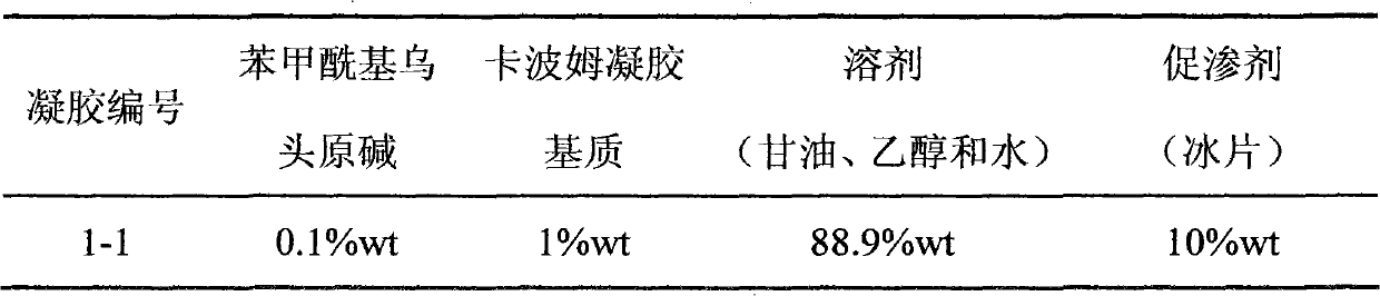 Benzaconine transdermal gel having effects of relieving pain and resisting inflammation