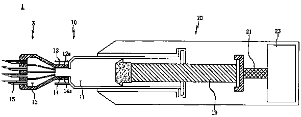 Nozzle device and minimally invasive injection device comprising the nozzle device