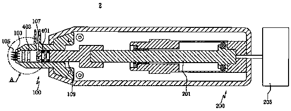 Nozzle device and minimally invasive injection device comprising the nozzle device