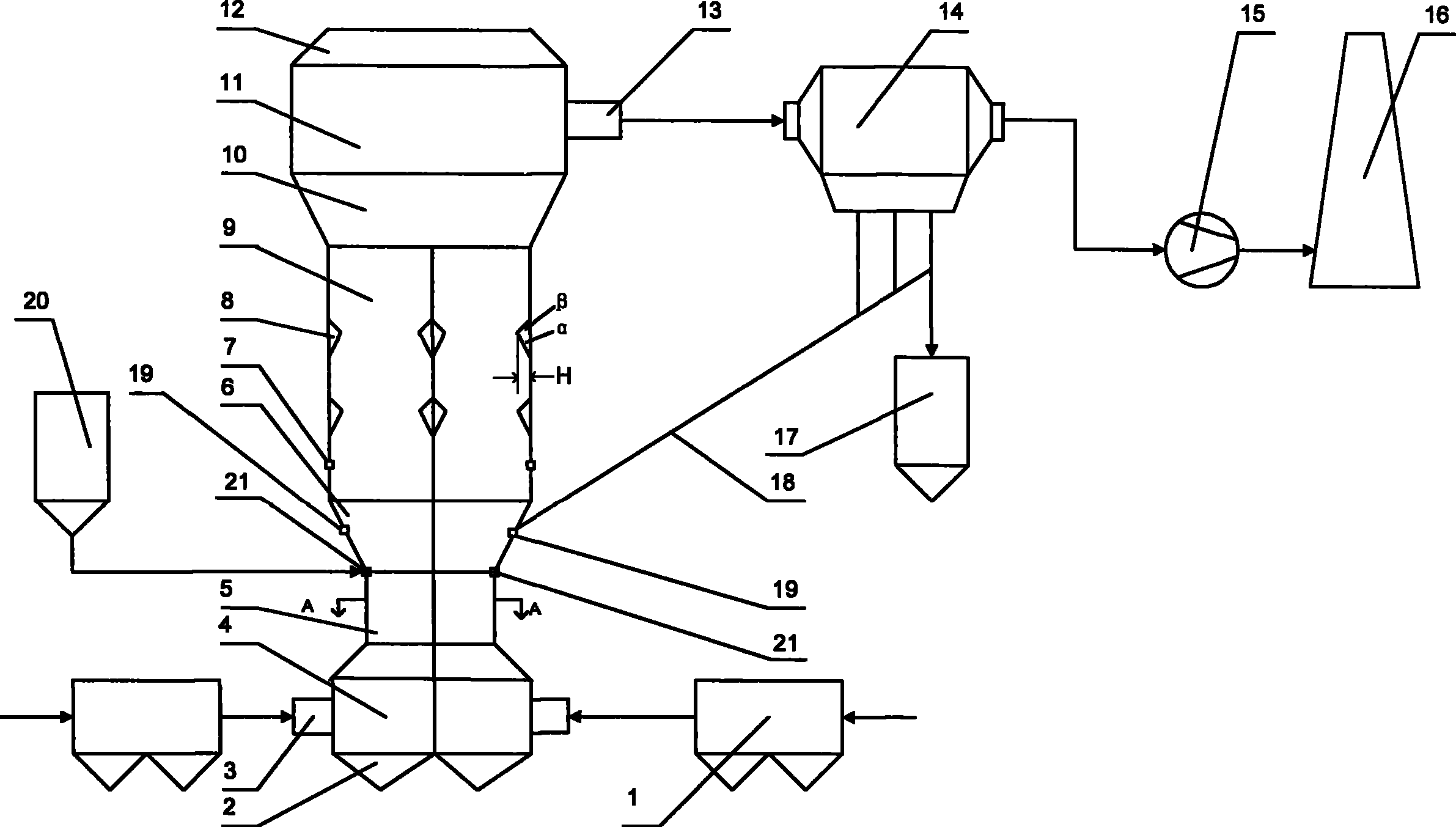 Large double-cycle fluidized bed semi-dry process flue gas desulphurization tower