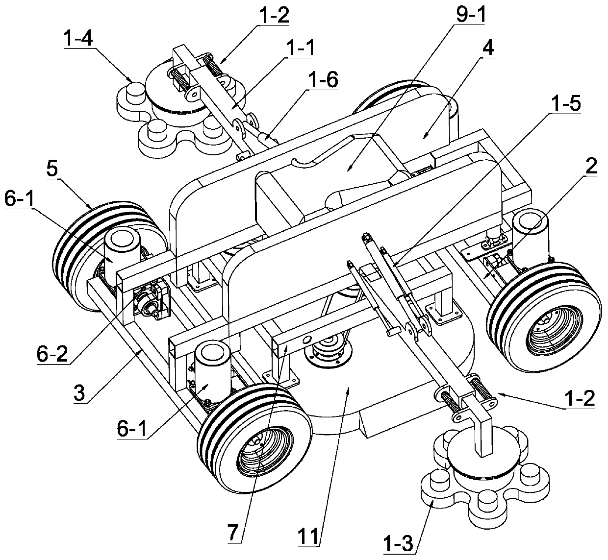 Wheel type telescoping passive variable amplitude mower