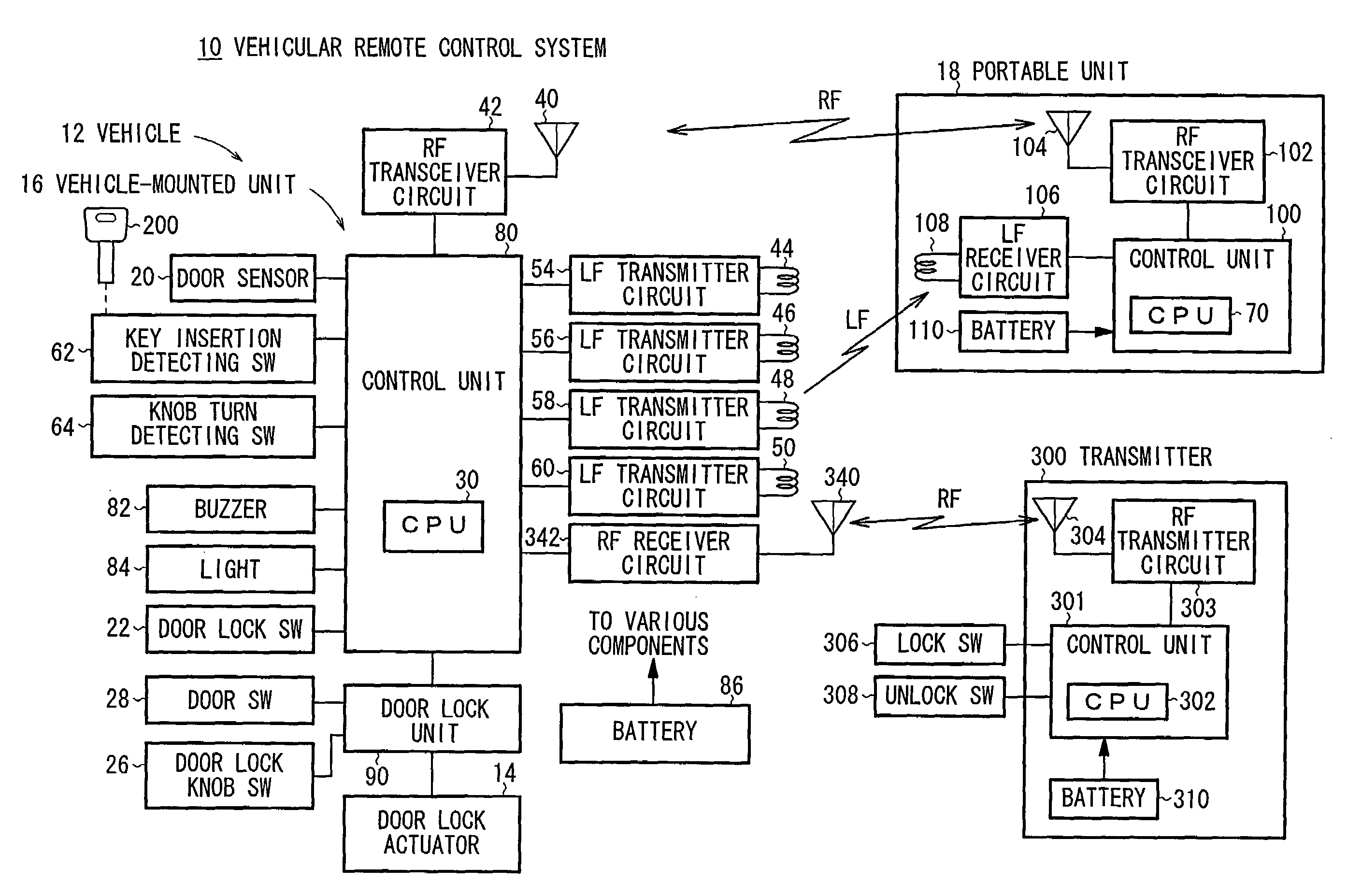 Vehicular door lock remote control apparatus