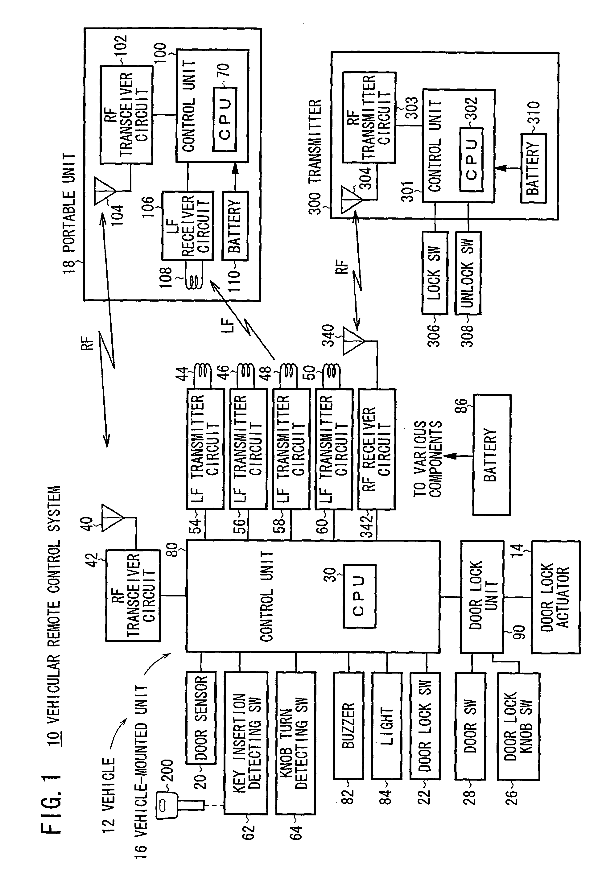 Vehicular door lock remote control apparatus