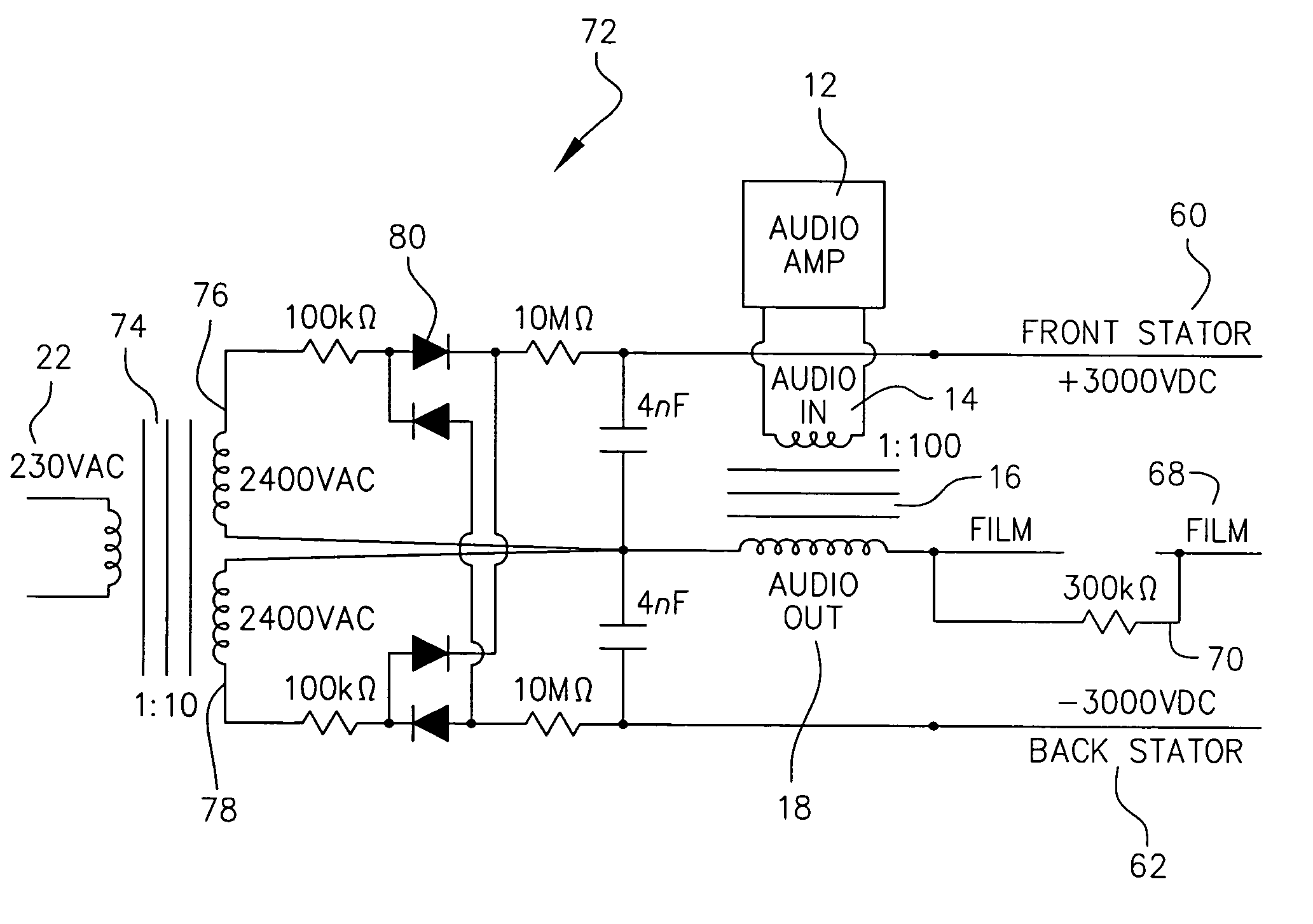 Invertedly driven electrostatic speaker