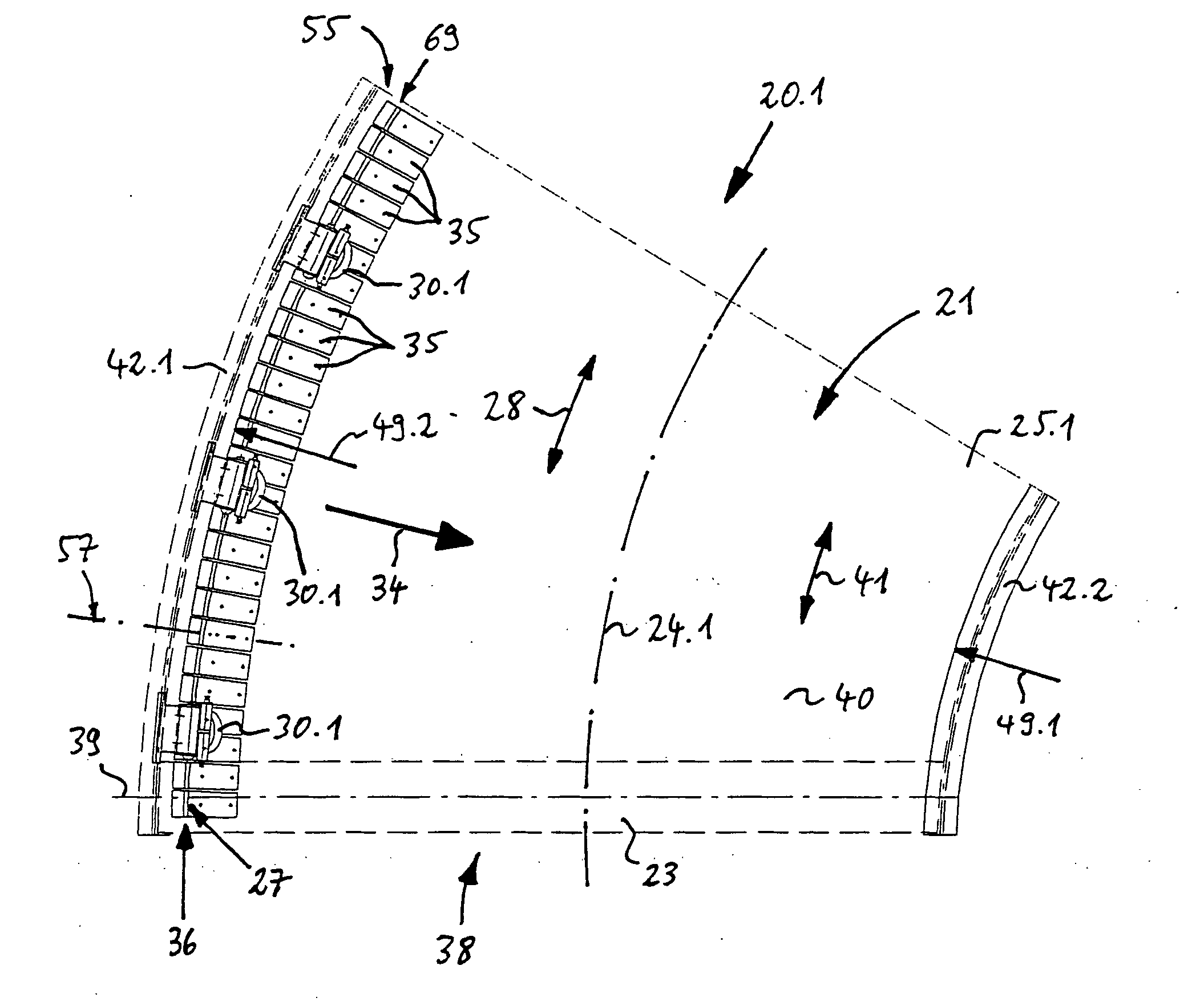 Belt band conveyor having separate guide shoes