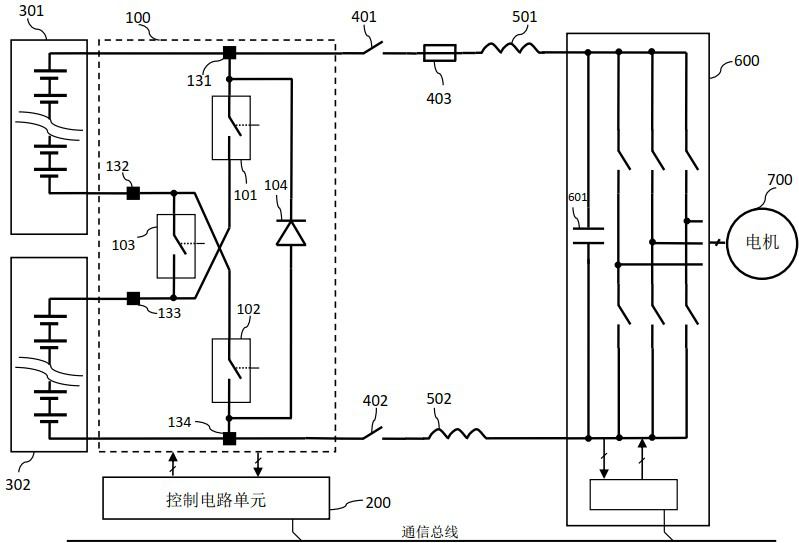 Battery series-parallel connection switching main circuit, system and method without power output interruption