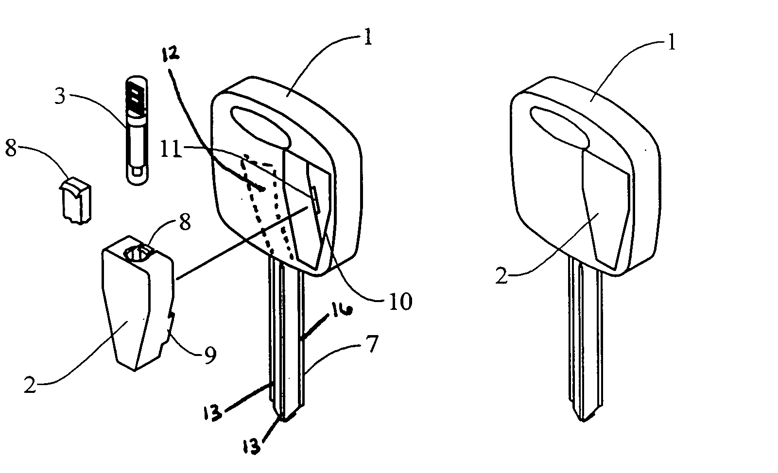 Separable transponder key assembly