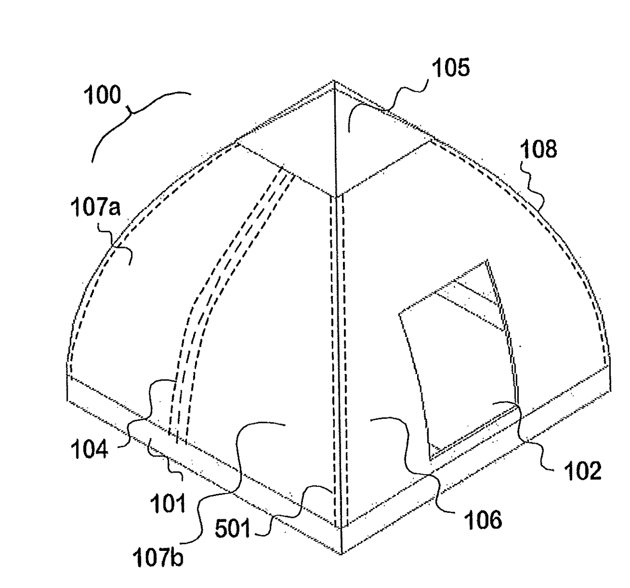 A frameless temporary or emergency shelter