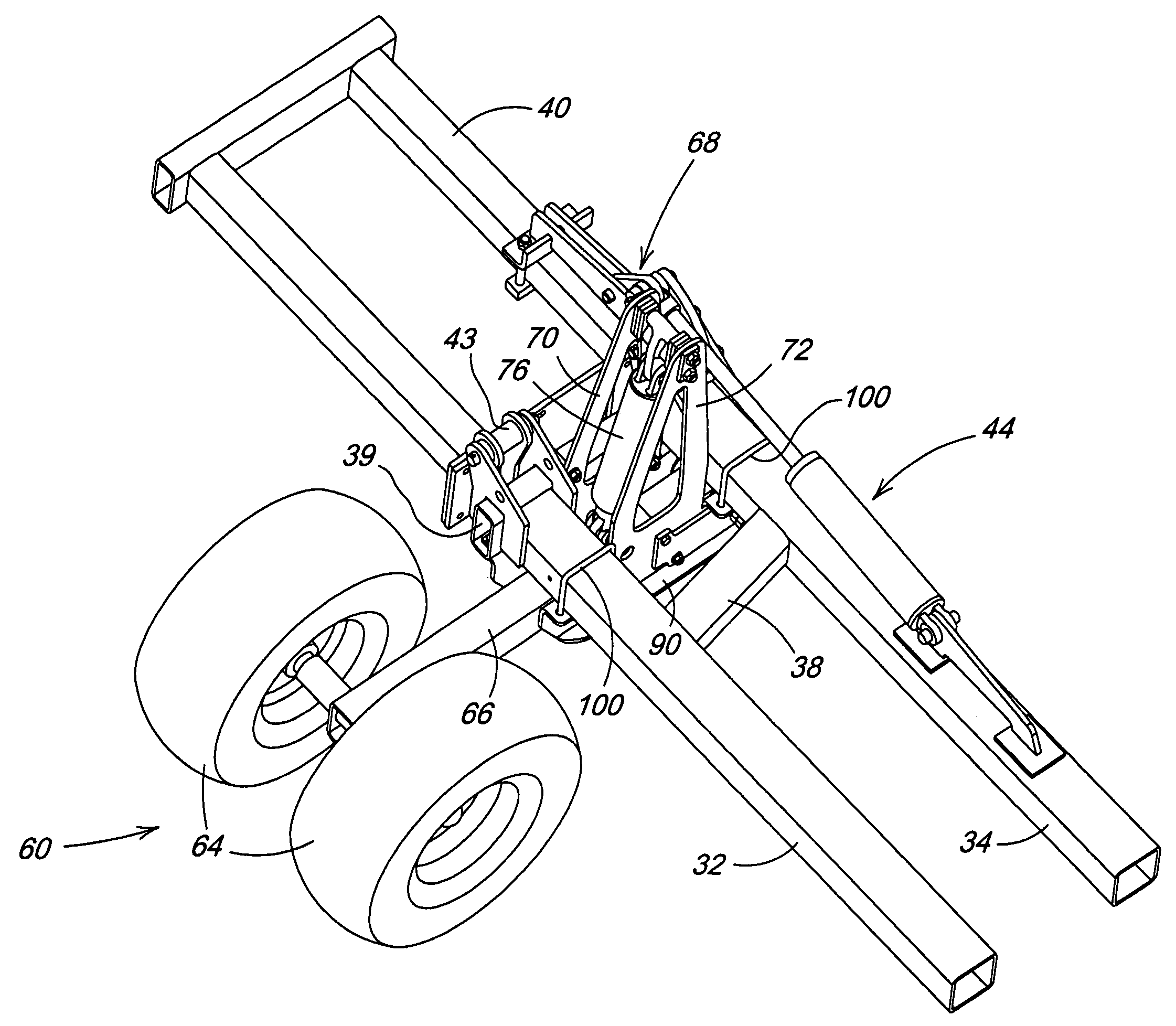 Structure for converting an integral implement to a drawn type