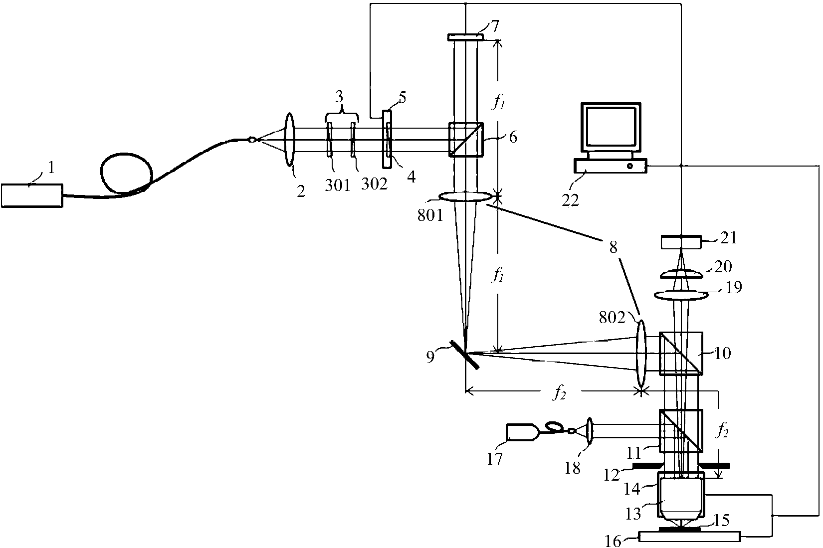 Laser direct writing device based on combined vortex double focusing light spot