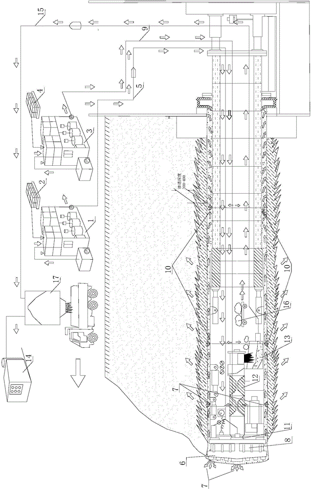 Mud concentration type shield tunneling construction method for shield tunneling machine